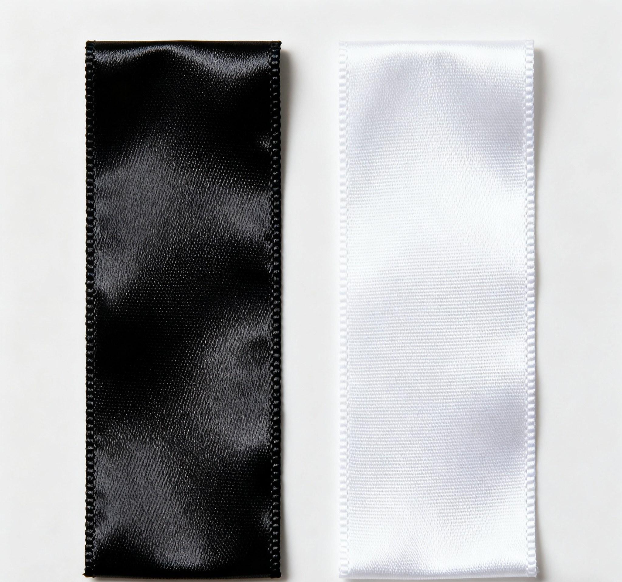 Satin woven and taffeta labels side by side